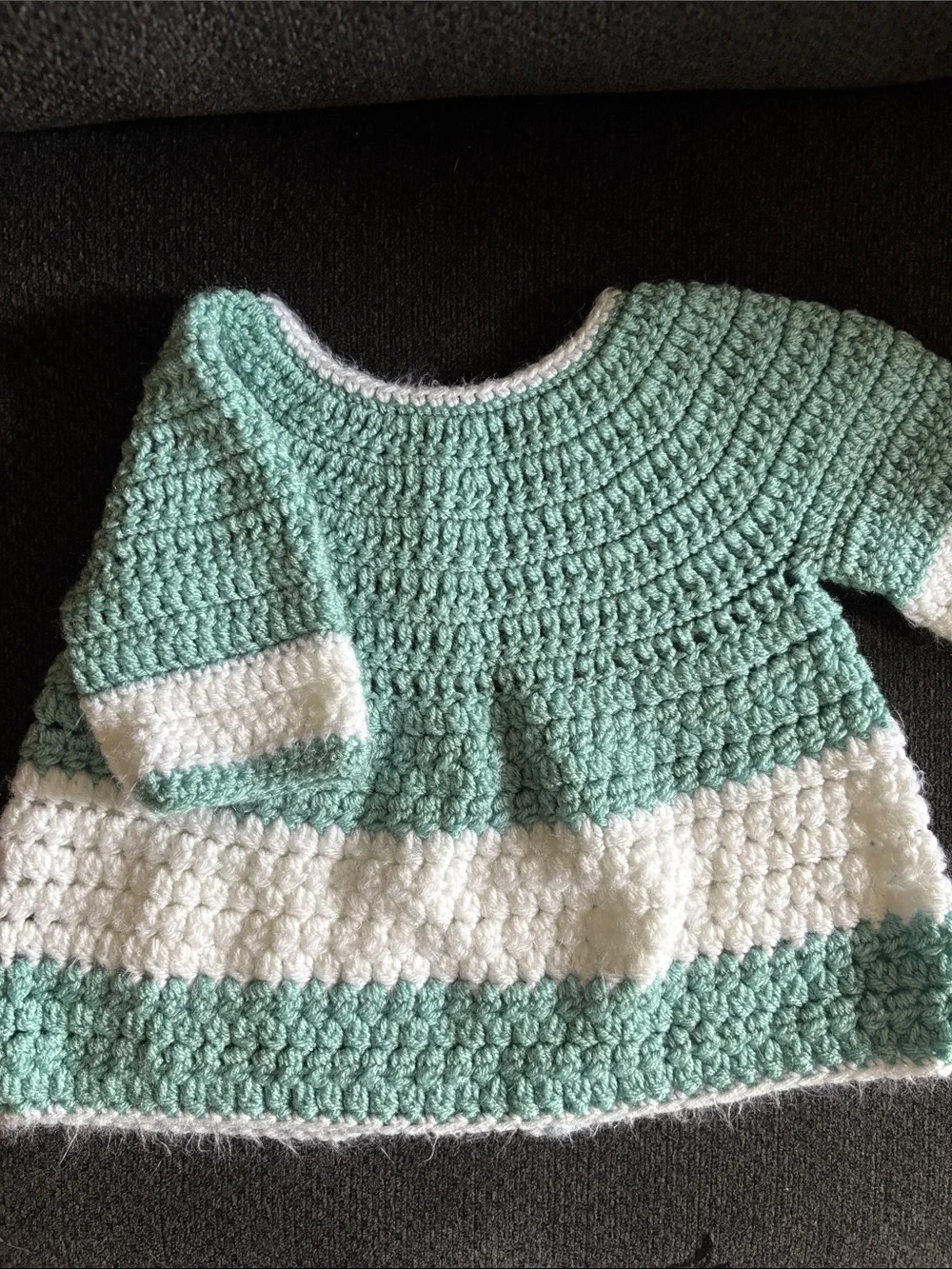 Handmade Crocheted Baby Cardigan Set in Mint Green & White - Picture 3 of 7